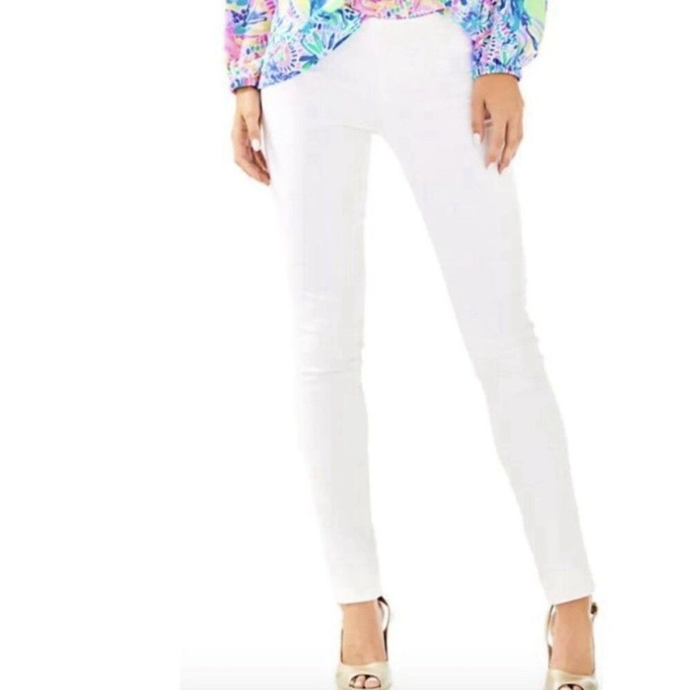 Lilly Pulitzer Alessia Stretch Dinner Pants 8 White Trousers Slim Ankle Resort - Picture 11 of 16